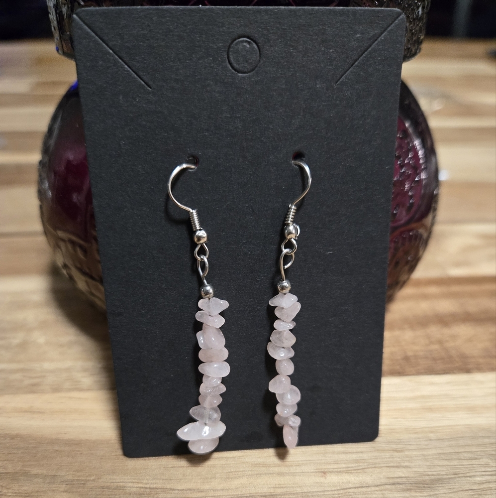 Genuine Natural Rose Quartz Dangle Earrings Chakra Crystals Boho